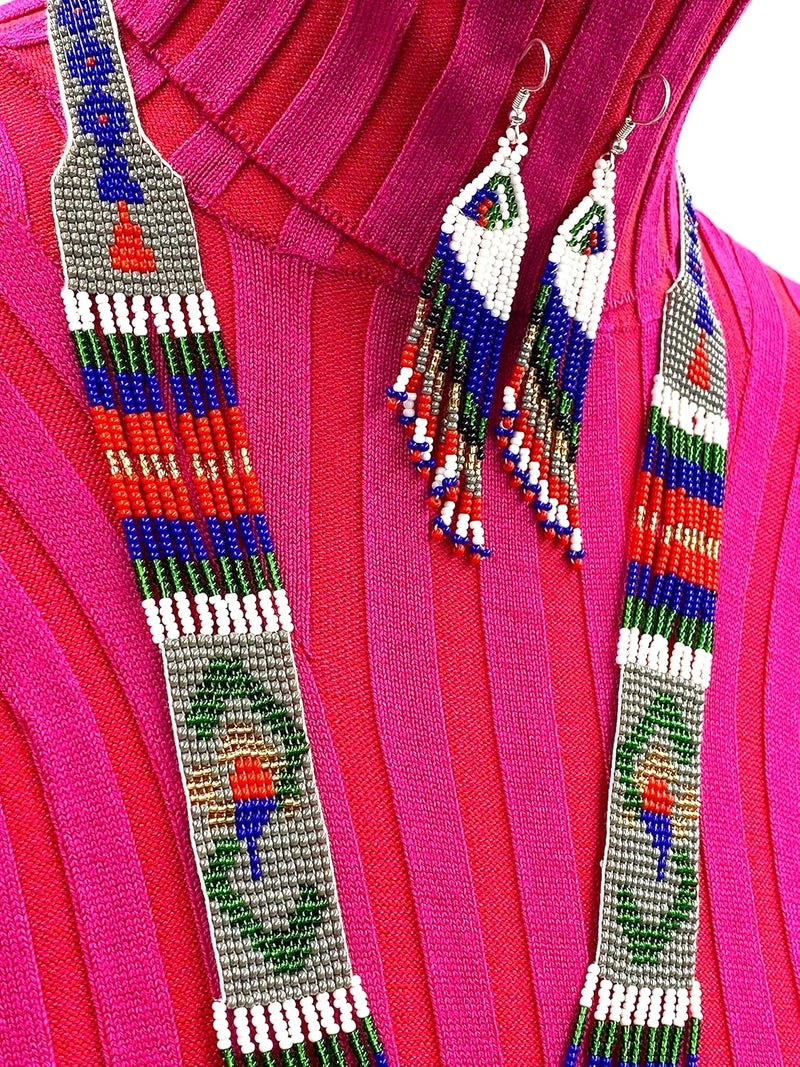 BeadsCorner Native Tribal Style Long Statement Beaded Necklace for Women Handmade - Image 3